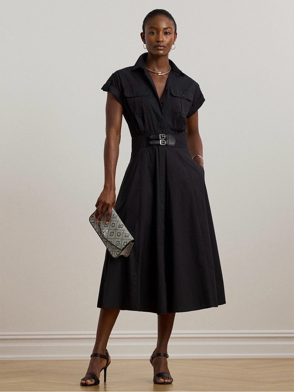 Lauren Ralph Lauren Women's Buckle-Trim Cotton-Blend Shirtdress Size 16